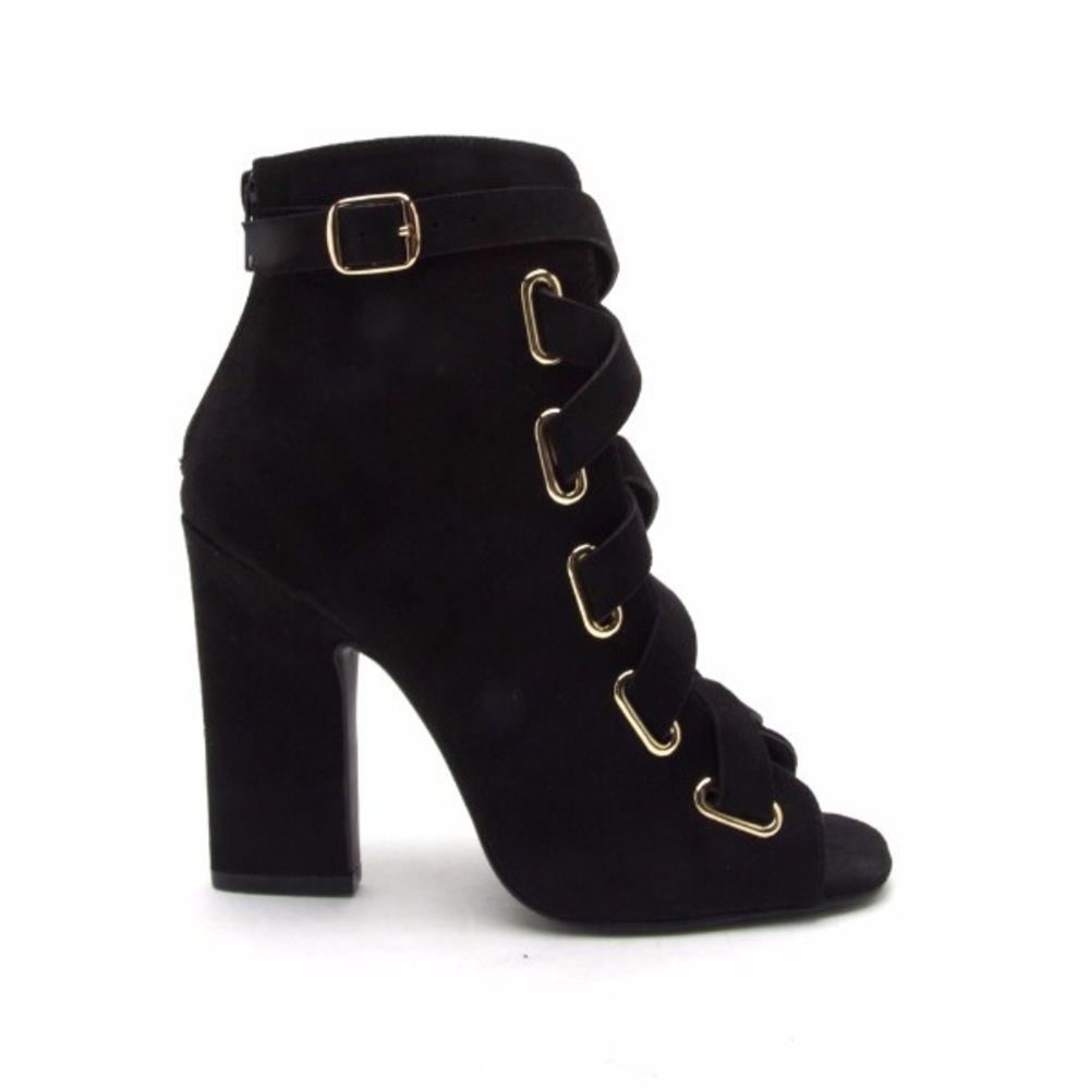 Black Lace Up Heel Boots